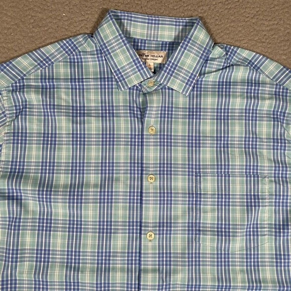 Peter Millar Shirt Mens Large Blue Plaid Summer Comfort Button Up Casual‎ Preppy - Picture 1 of 12